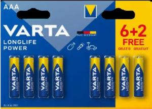 Bateria LR03 Varta Longlife Power 1.5V AAA MN2400 B6+2