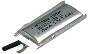 LP722840 650mAh 2.6Wh Li-Polymer 3.7V 7.2x28x40mm